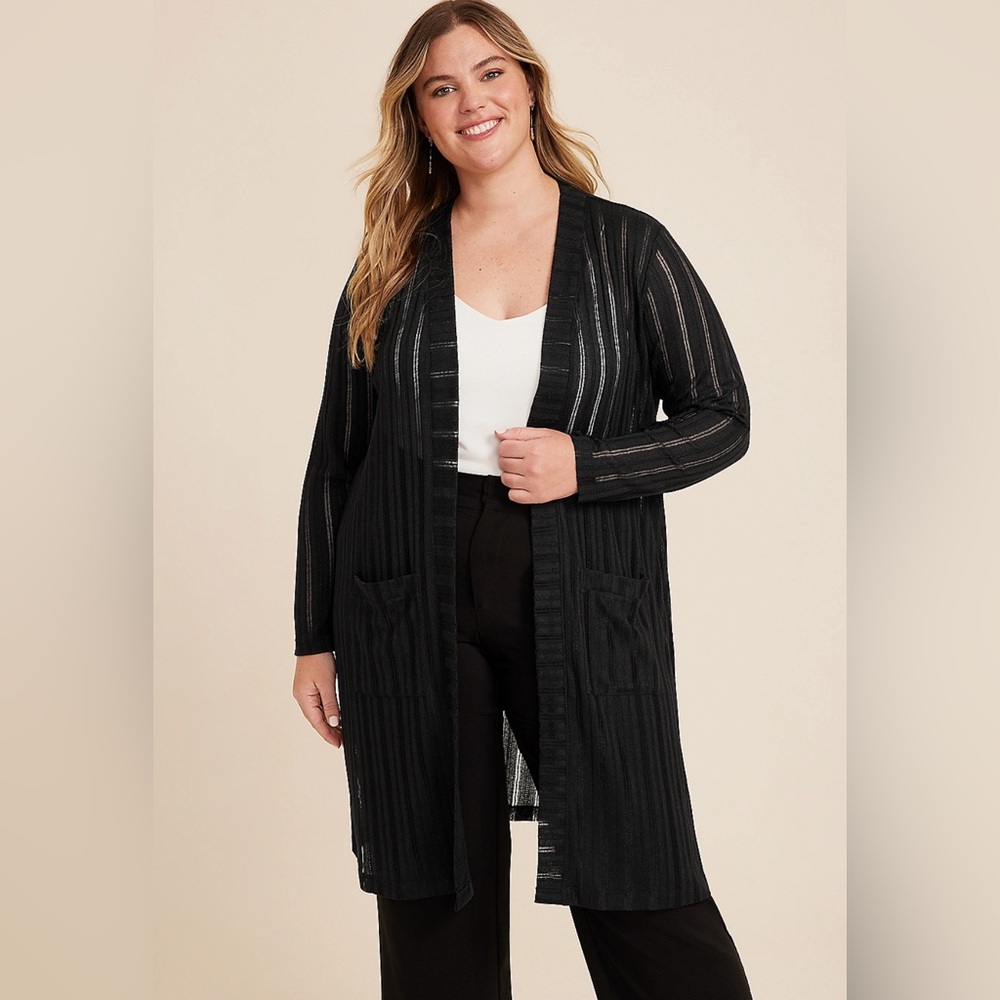 Maurices Black Shadow Striped Cardigan Duster - 2X - Picture 2 of 8